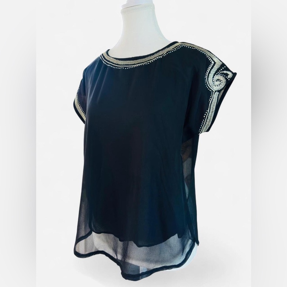 Satrangi Bonanza Sheer Black Embroidered Blouse Size Small - Picture 2 of 5